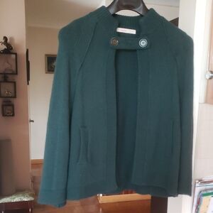 Women's Dark Teal Knit Button-Neck Jacket